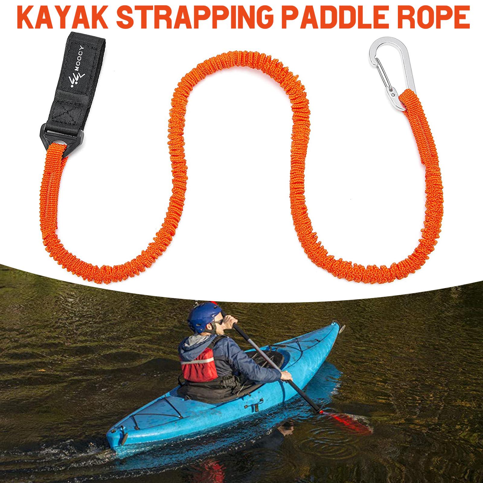 Fishing Kayak Paddle Leash - สายรัดไม้พายเรือคายัคแบบยืดหยุ่นปรับได้ พร้อมตะขอเกี่ยวแบบปลอดภัย สายคล้องแบบขด ทนทาน ป้องกันการสูญหาย สำหรับคันเบ็ดและไม้พาย