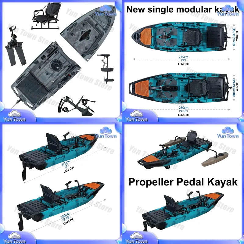 Fishing Kayak Sit In - เรือคายัคแบบโมดูลาร์ 9.5 ฟุต แบบนั่งบน พร้อมระบบขับเคลื่อนด้วยครีบและแป้นเหยียบ สำหรับตกปลา