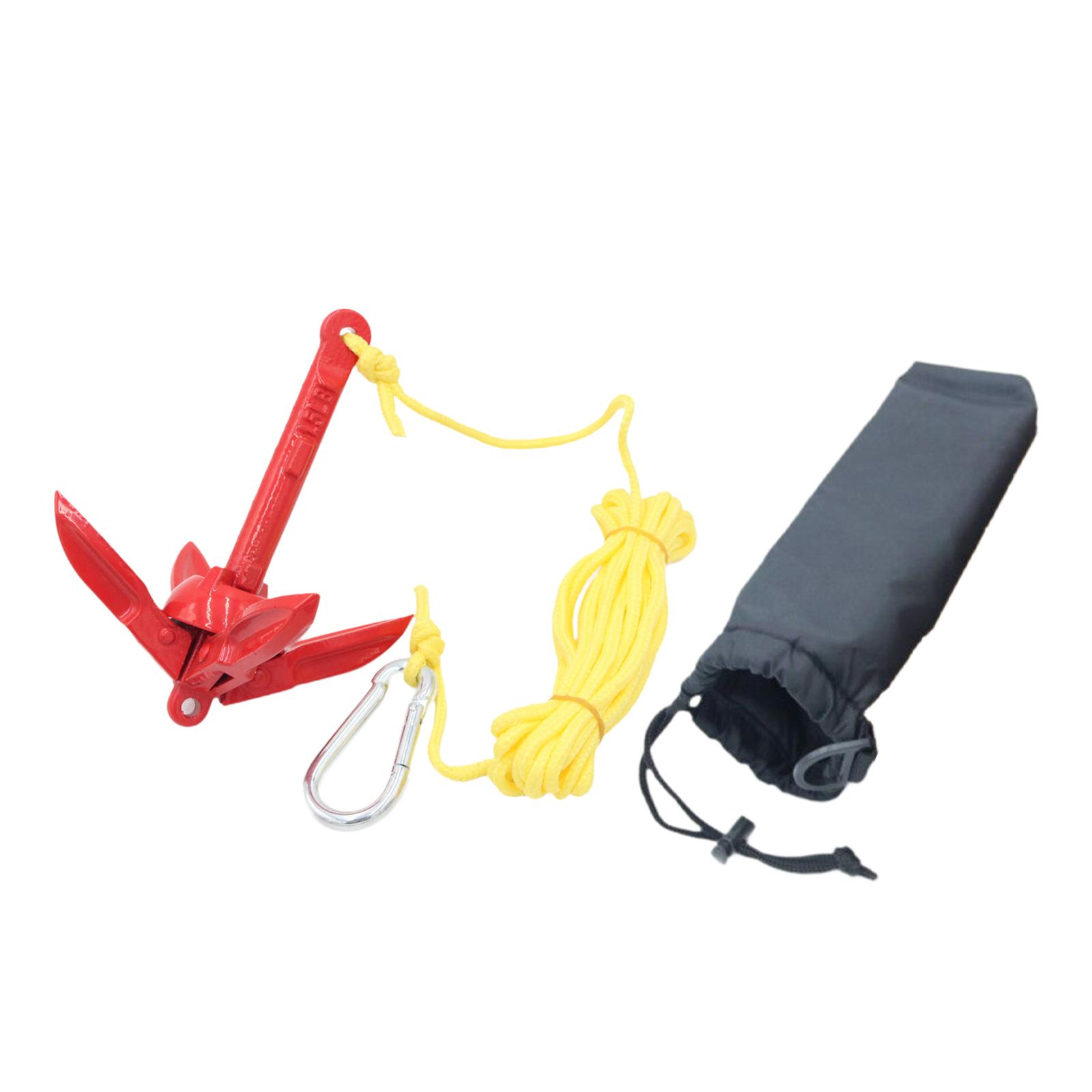 Fishing Kayak Anchor - ชุดสมอเรือพับได้ทำจากเหล็กกล้าคาร์บอน พร้อมเชือกและตะขอ สำหรับเรือคายัคเป่าลม เรือตกปลา และการใช้งานทางทะเล
