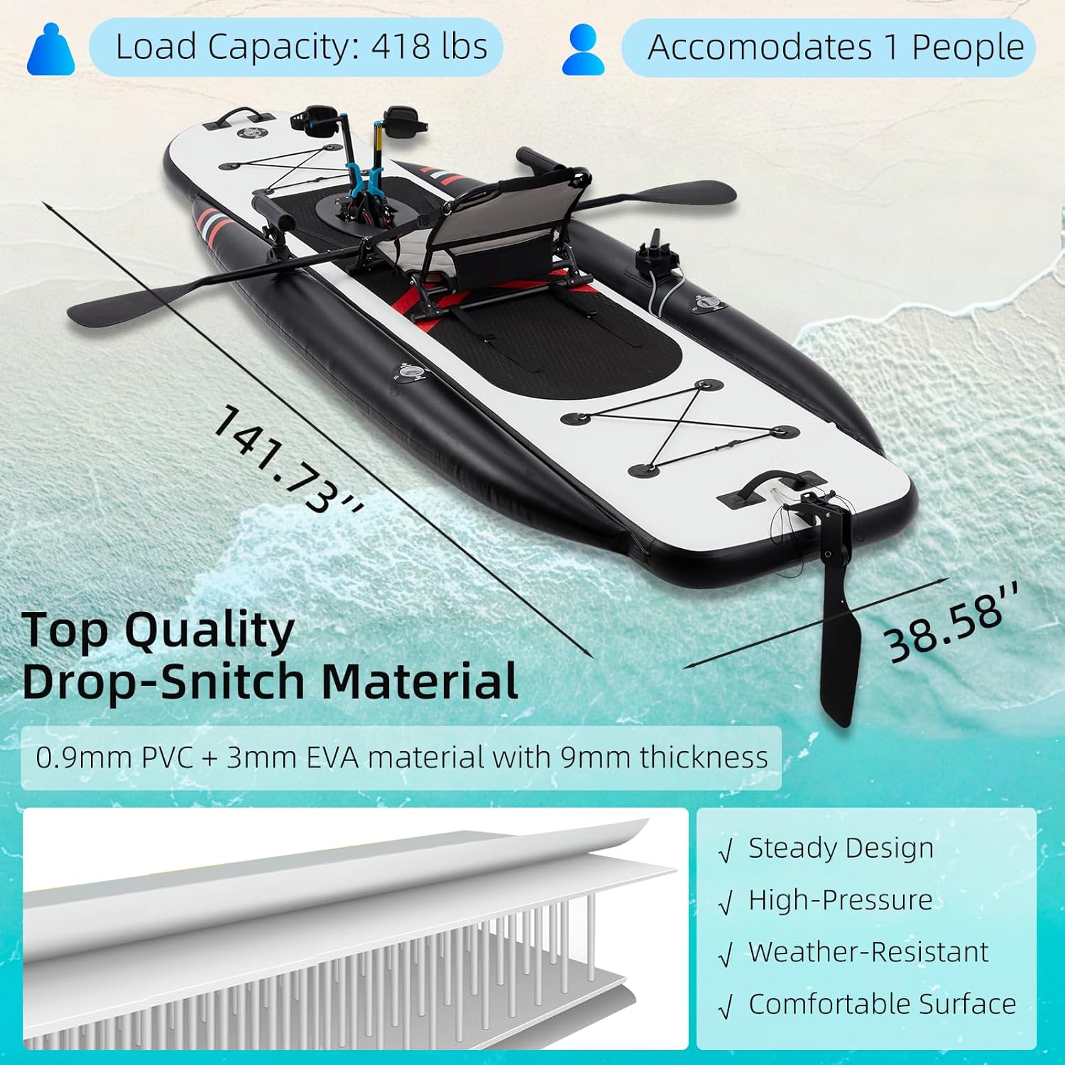 เรือคายัคพองลม PVC พรีเมียมขนา - Fishing Kayak Seat บทวิจารณ์และราคา